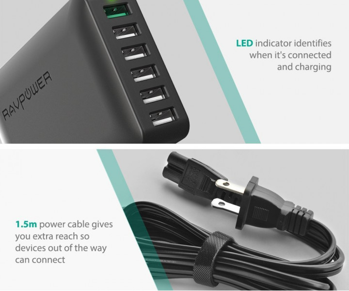 Сетевое зарядное устройство RAVPOWER RP-PC029 6-Port Charging Station Black (RP-PC029BK)